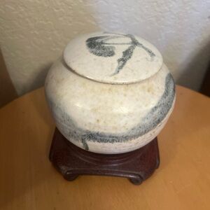 Pottery with lid,  Artist hand made , kiln fired with glaze.